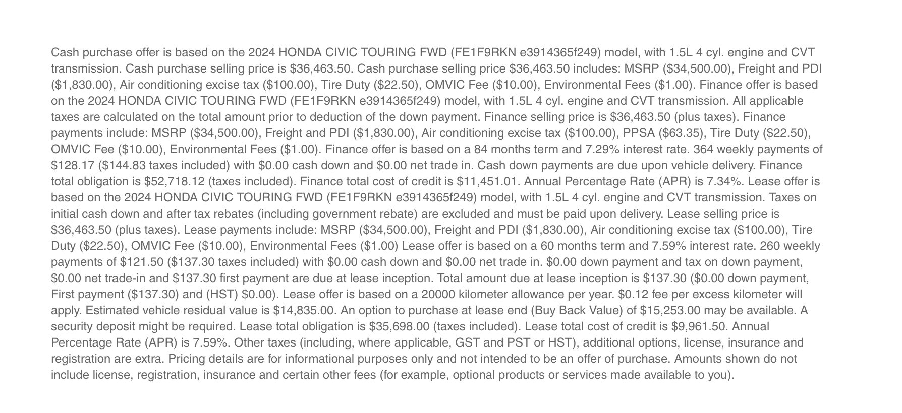 2024 Honda Civic Sedan Touring Gore Motors Honda Thunder Bay